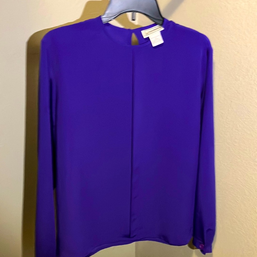 Evan Picone long sleeve purple blouse pleat in front